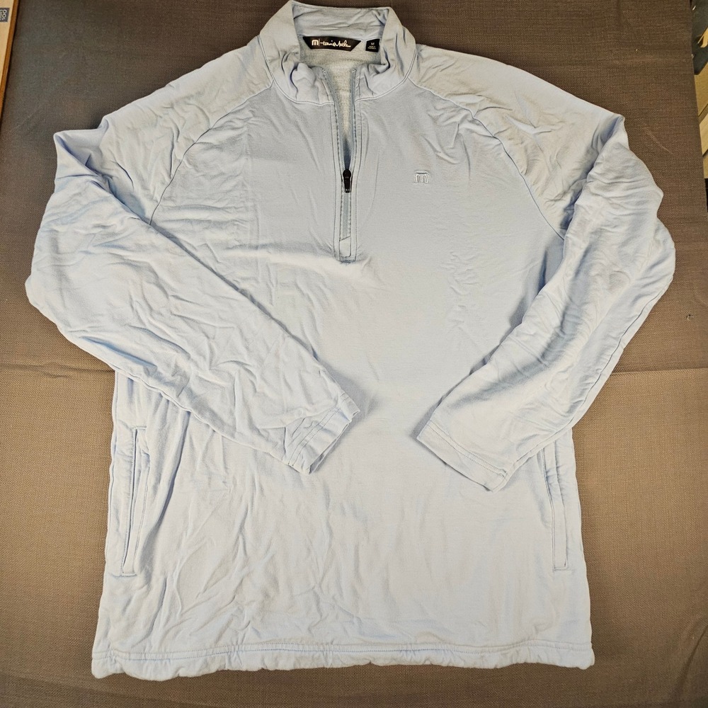 TravisMathew Mens Light Blue Quarter Zip Pullover Fleece Sweatshirt 1MT448  MED